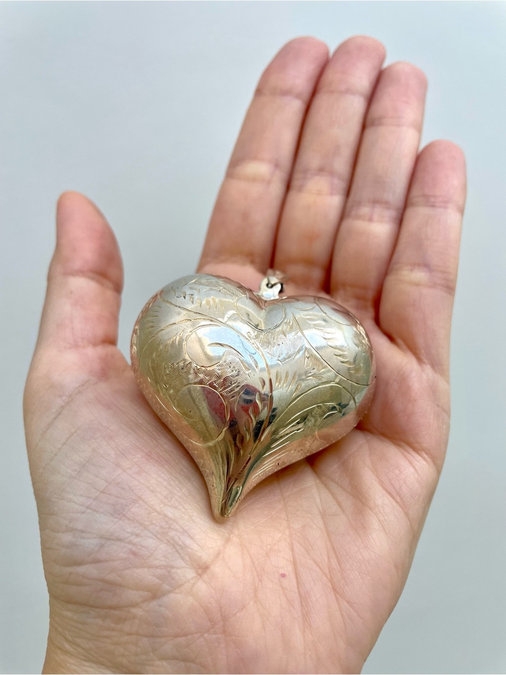 Large Sterling Silver Engraved Puffy Big Heart Pendant Chunky 17.8g Special Gift
